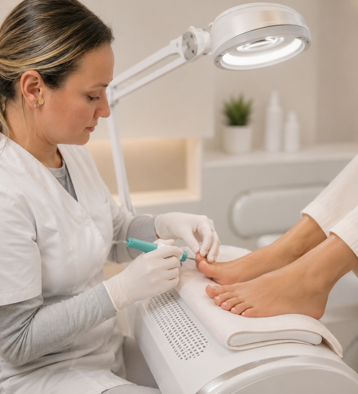 Professionelle Express Pediküre ohne Lack in Beauty Skin Solution Baar. Klinische Fußpflege mit präziser podologischer Behandlung in modernem Schweizer Beauty-Studio.