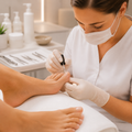 Podologische Behandlung mit Lack bei Beauty Skin Solution in Baar. Professionelle medizinische Fußpflege mit präziser Nagelbearbeitung, hygienischer Behandlung und gepflegtem Lack-Finish in einer modernen klinischen Umgebung.