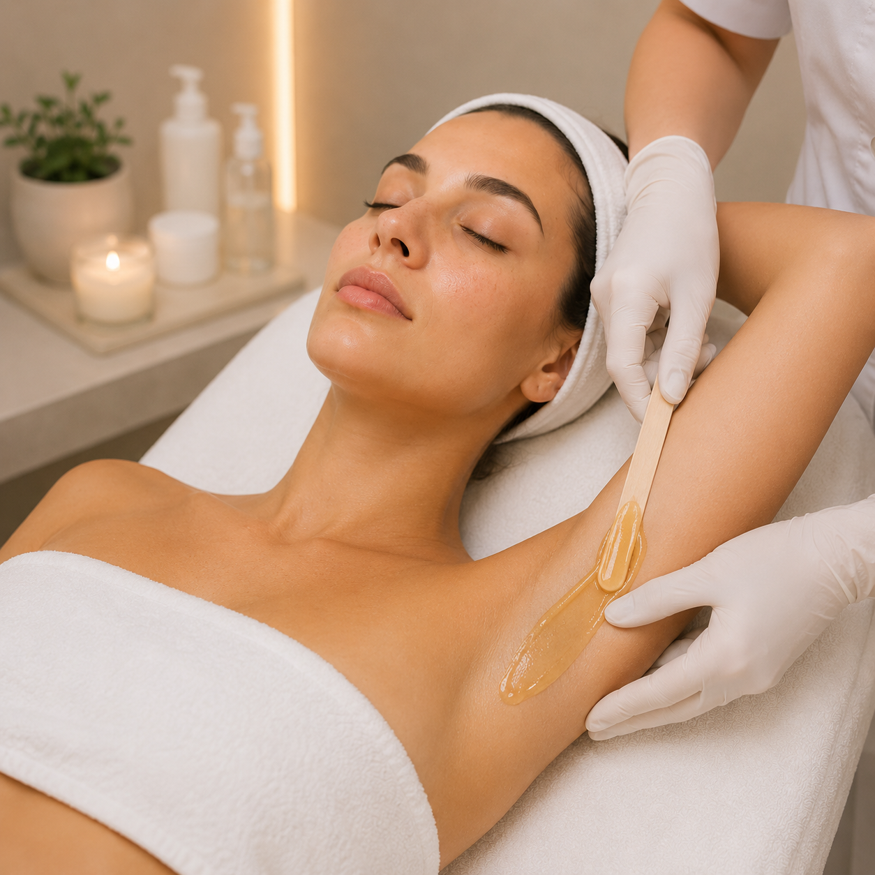Professionelles Sugaring der Achseln in Baar mit sanfter Zuckerpaste für eine gründliche und hautschonende Haarentfernung.