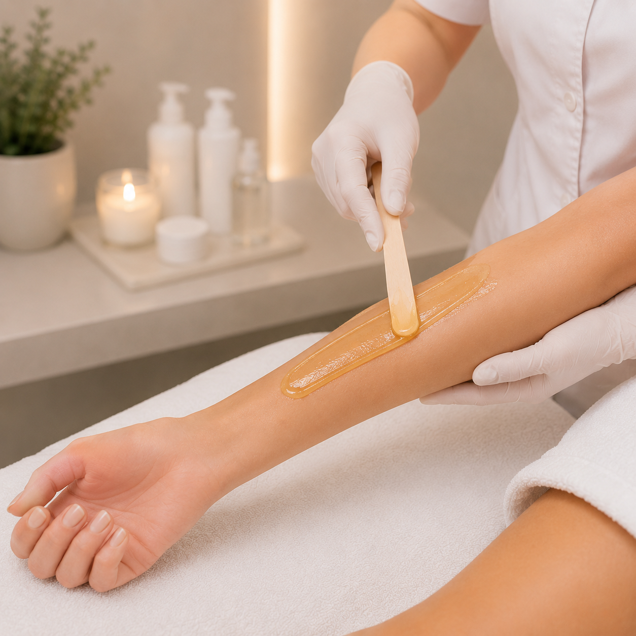 Professionelles Sugaring der Unterarme in Baar mit sanfter Zuckerpaste zur gründlichen und hautschonenden Haarentfernung für langanhaltend glatte Haut.
